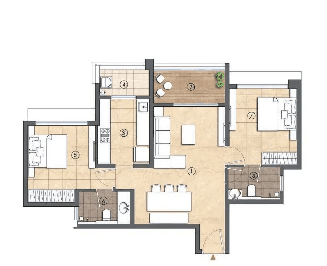 Lodha Woods Unit plan - 781 sq.ft.