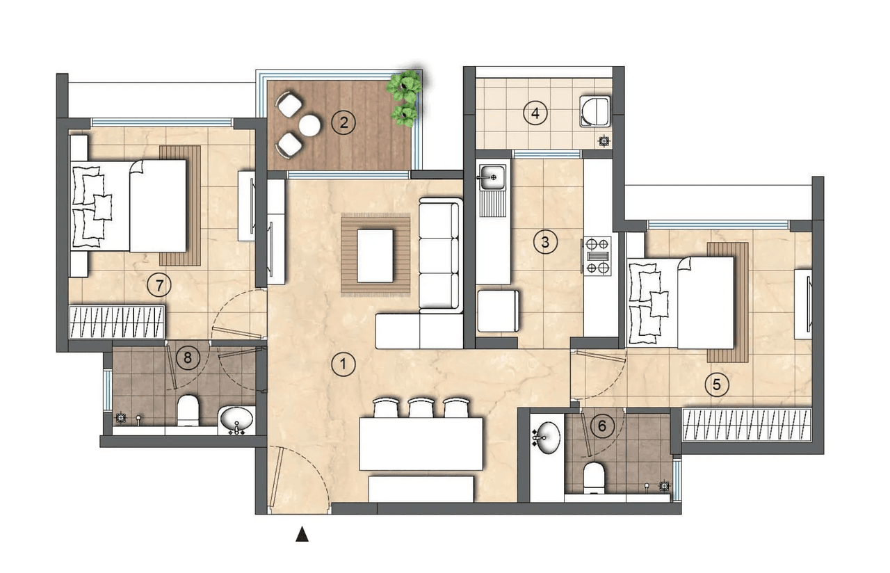 Lodha Woods Unit plan - 659 sq.ft.