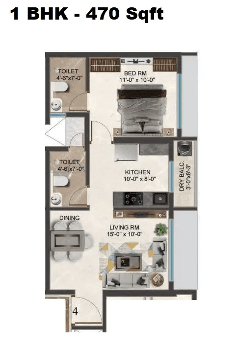 MK Gloria Unit plan - 470 sq.ft.