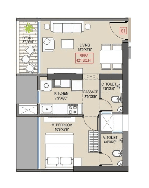 Navkarmik Shiv Vardaan Unit plan - 421 sq.ft.
