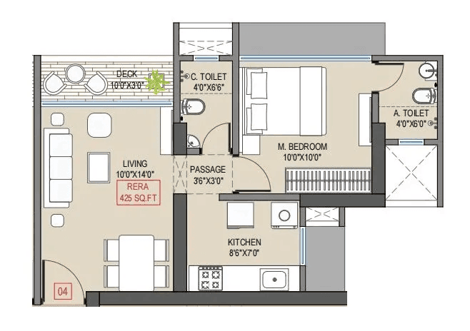 Navkarmik Shiv Vardaan Unit plan - 425 sq.ft.