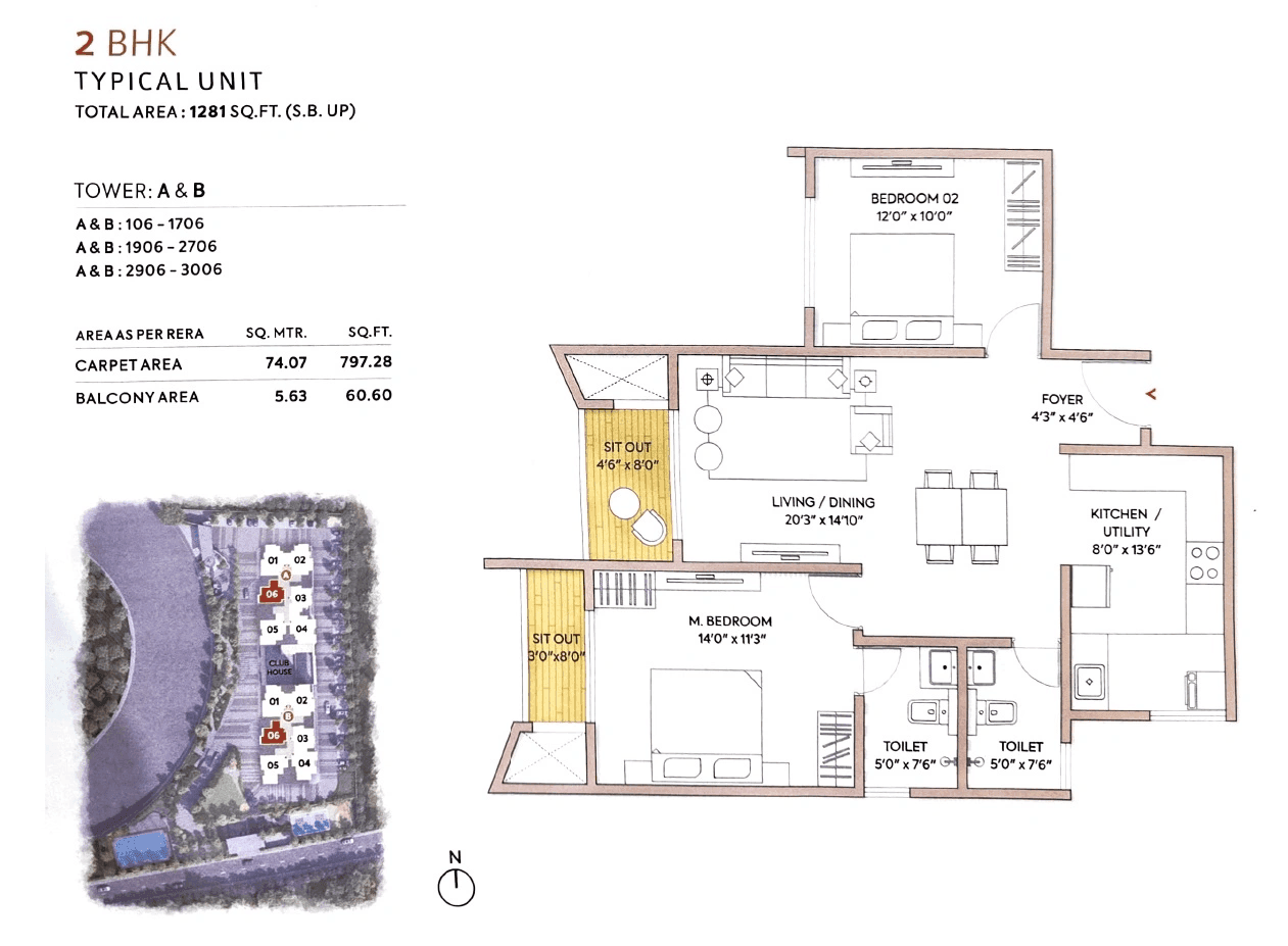 Goyal Orchid South Park Unit plan - 797 sq.ft.