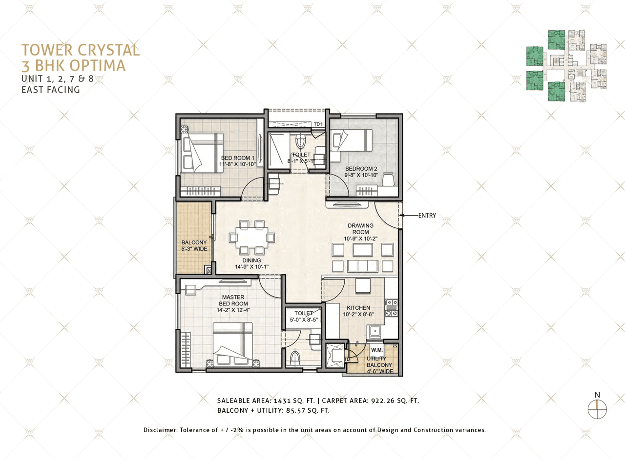 Kohinoor by Auro Reality Unit plan - 922 sq.ft.