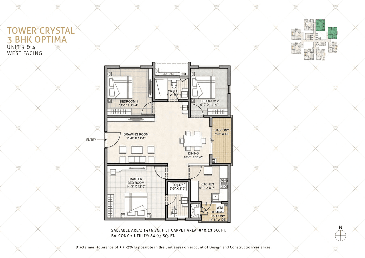 Kohinoor by Auro Reality Unit plan - 940 sq.ft.
