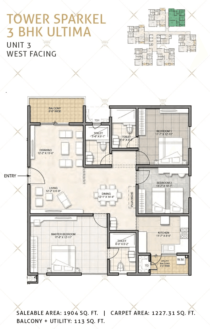Kohinoor by Auro Reality Unit plan - 1227 sq.ft.