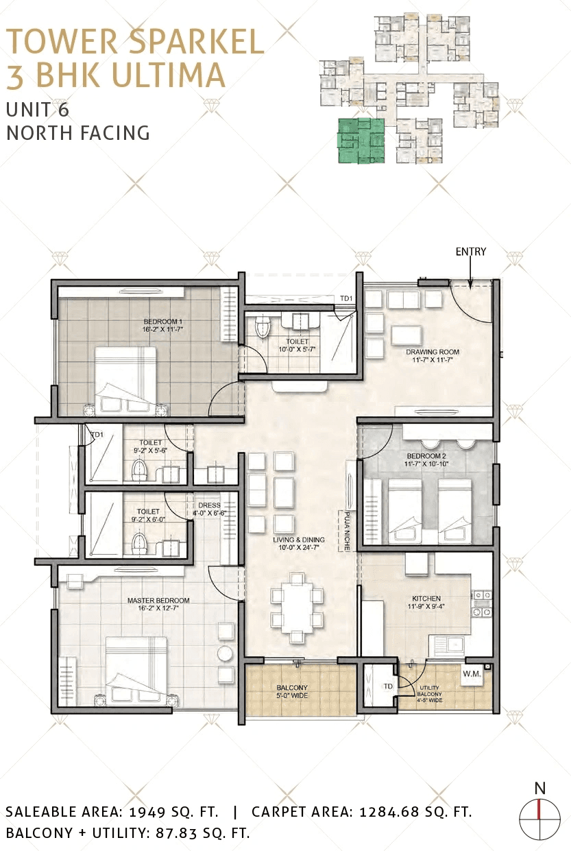 Kohinoor by Auro Reality Unit plan - 1284 sq.ft.