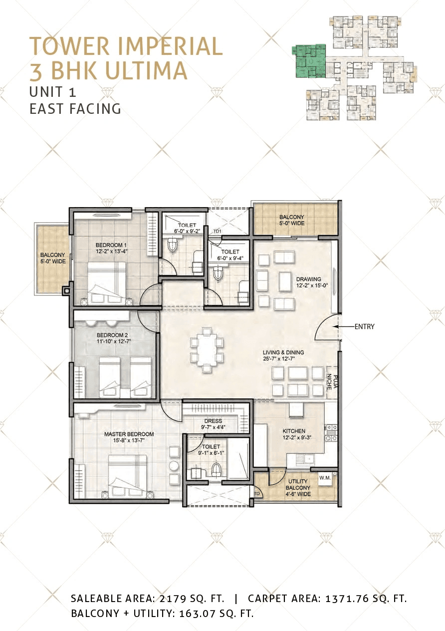 Kohinoor by Auro Reality Unit plan - 1371 sq.ft.