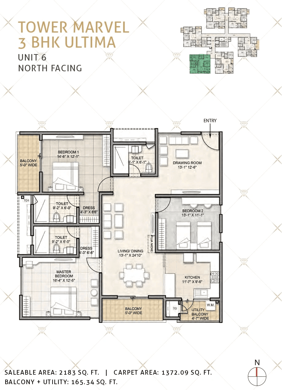 Kohinoor by Auro Reality Unit plan - 1372 sq.ft.