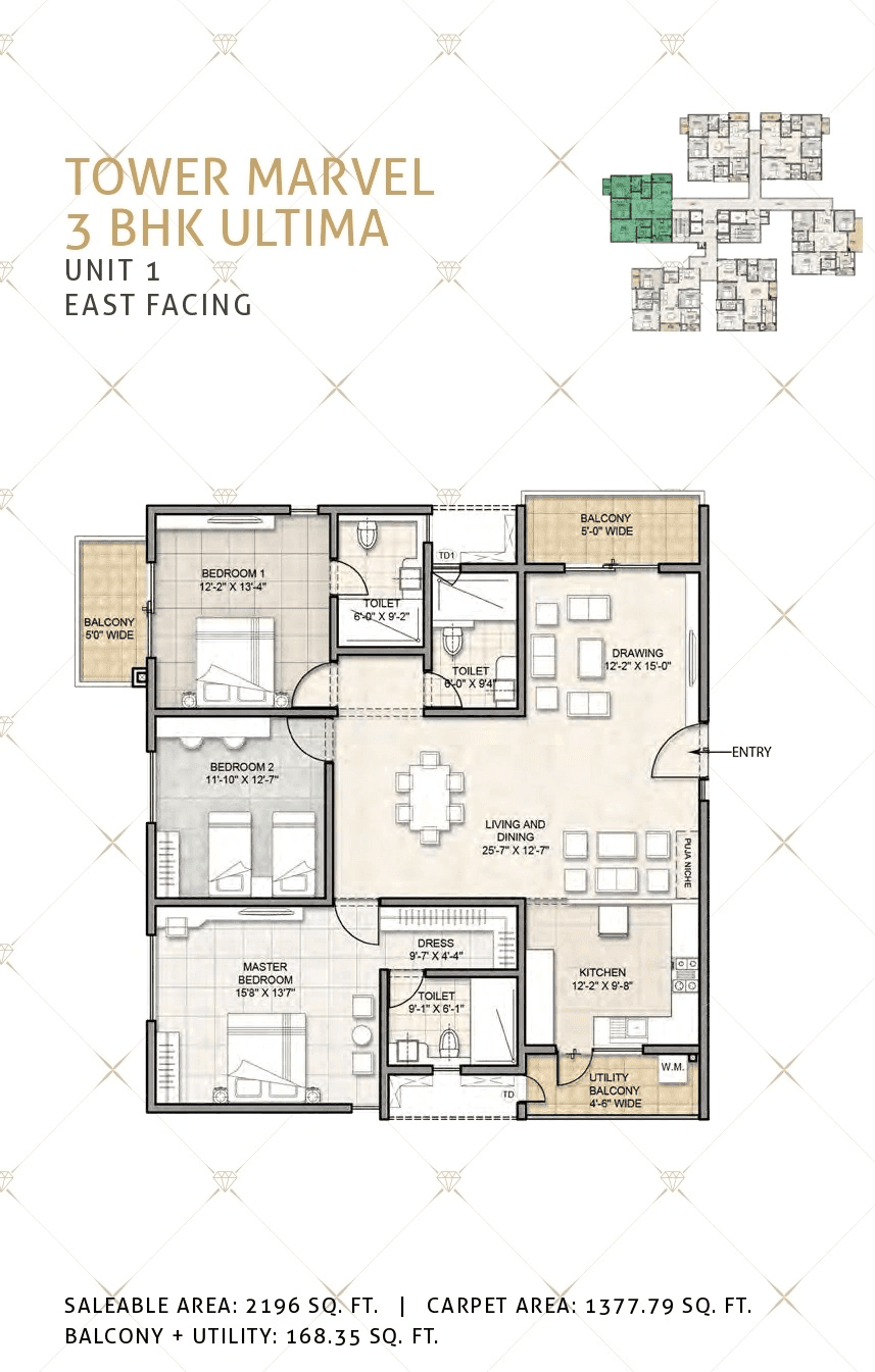 Kohinoor by Auro Reality Unit plan - 1377 sq.ft.