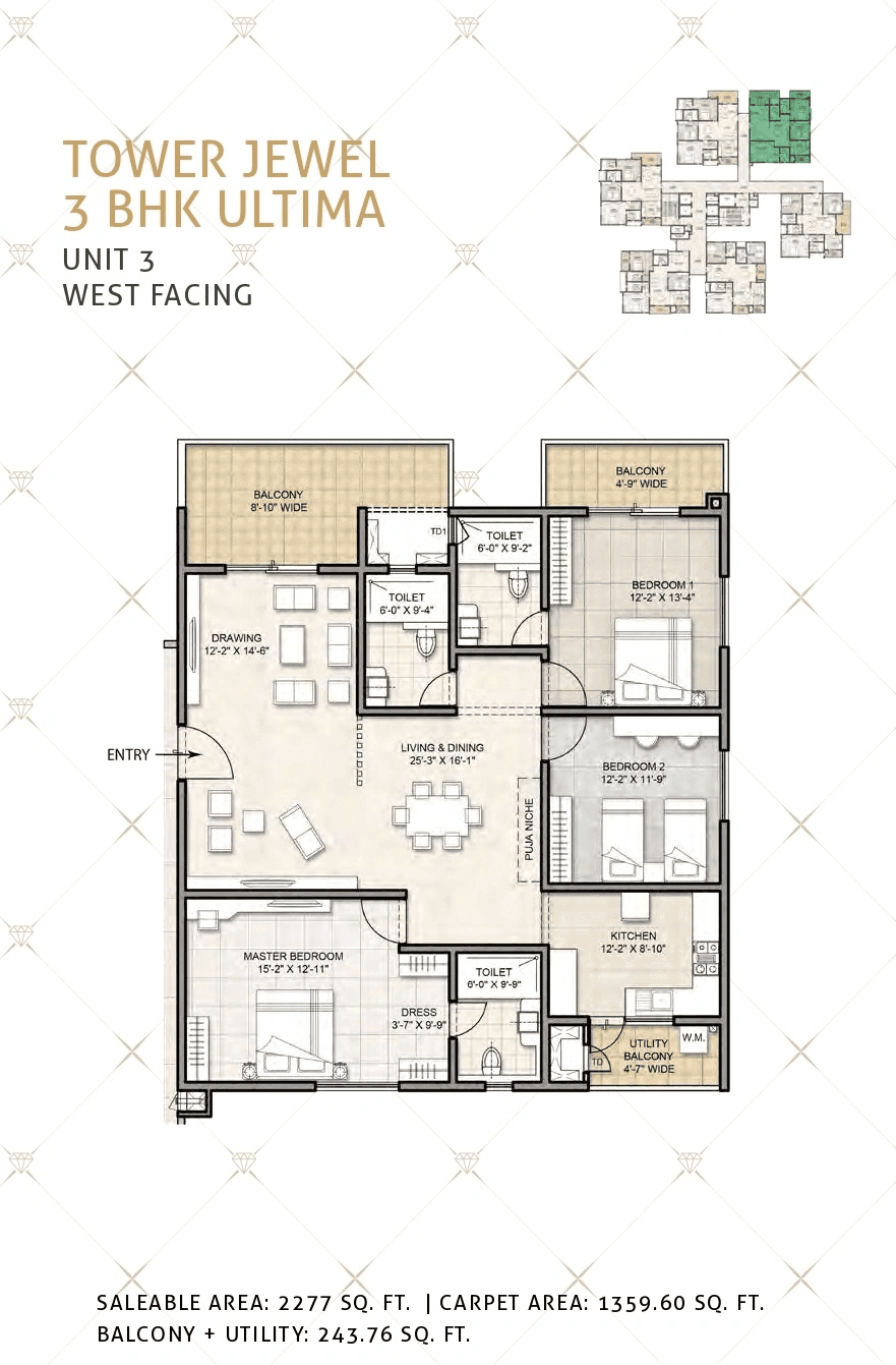 Kohinoor by Auro Reality Unit plan - 1359 sq.ft.