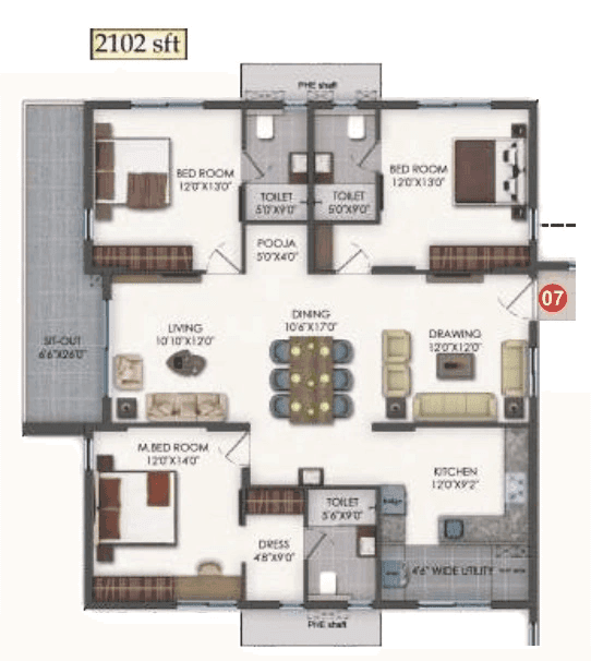 Bhavya Tulasivanam Aarna Unit plan - 1376 sq.ft.
