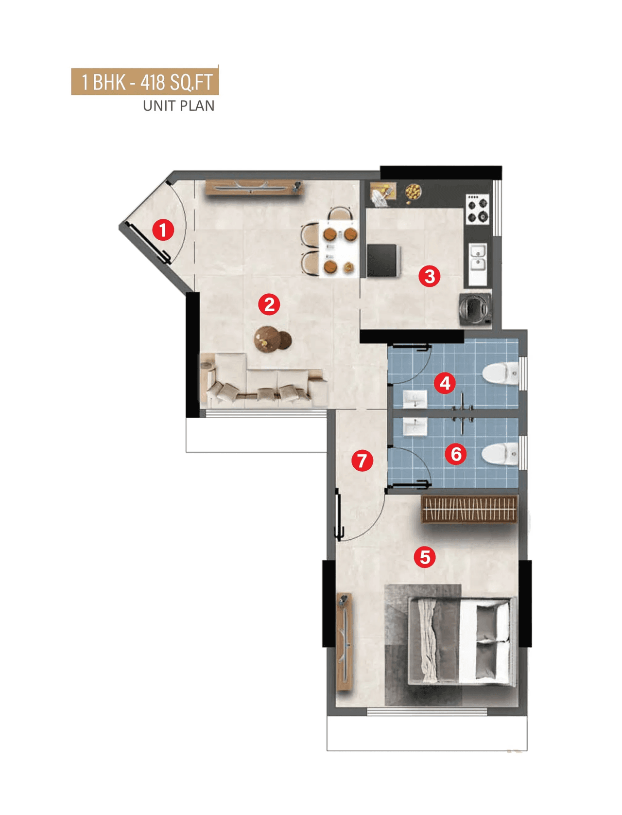 S D Crown Unit plan - 418 sq.ft.