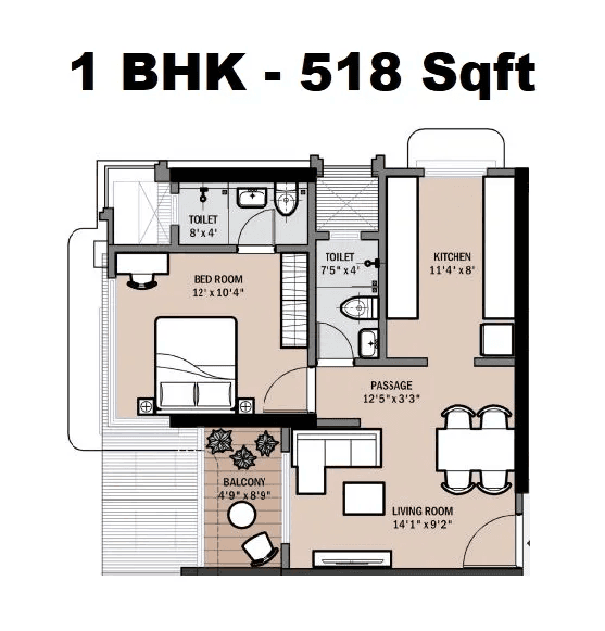 Swami Triratna Unit plan - 518 sq.ft.