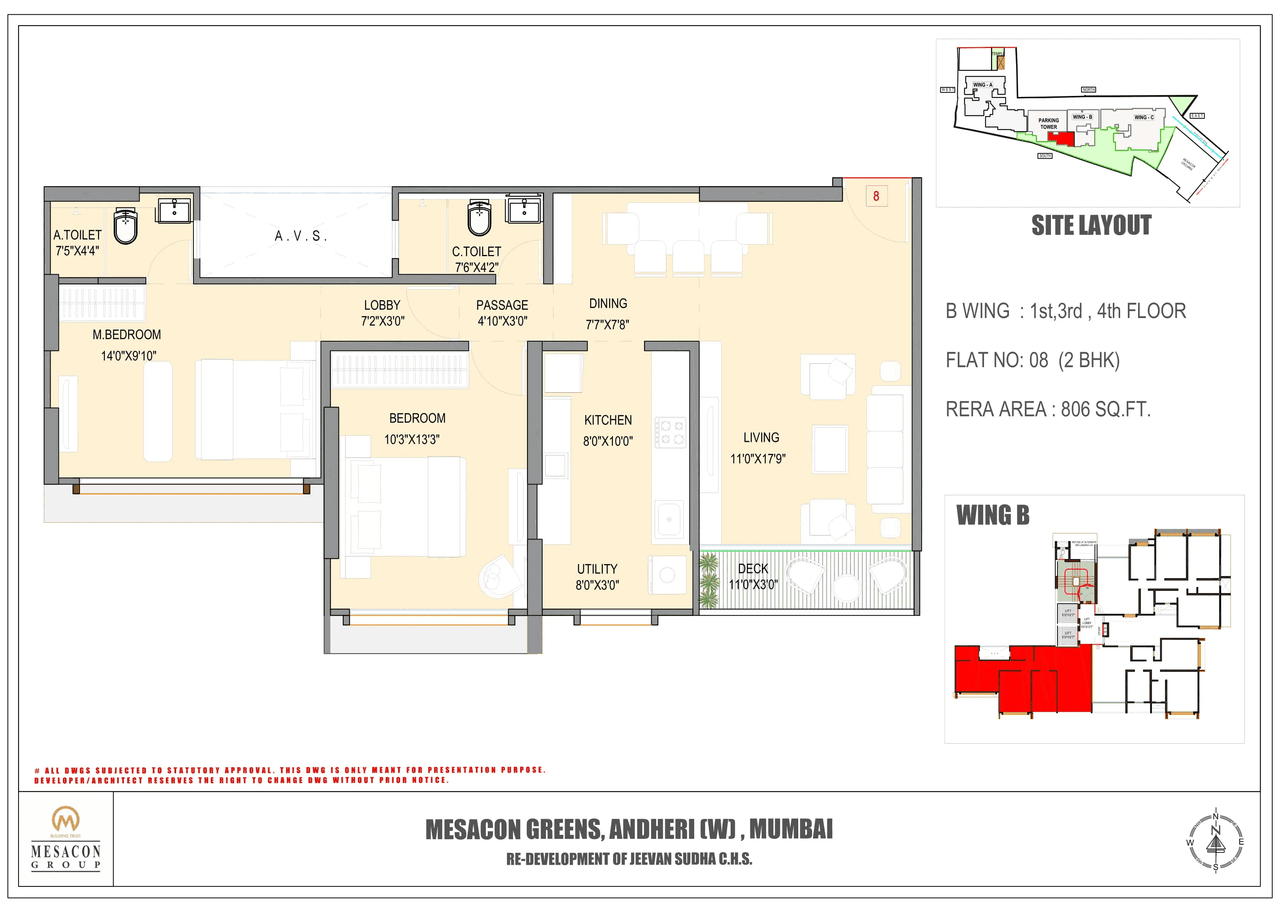 Mesacon Greens Unit plan - 806 sq.ft.