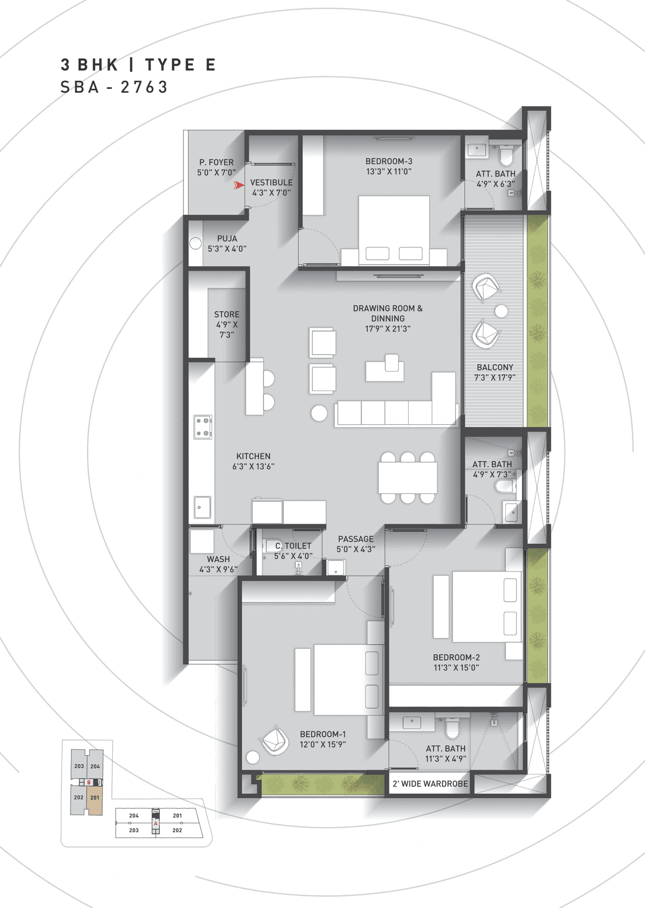 Trinay Anagh Unit plan - 1460 sq.ft.