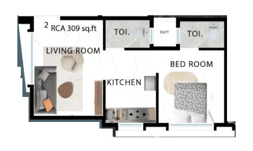 Indo Ashtha Sharon Unit plan - 309 sq.ft.
