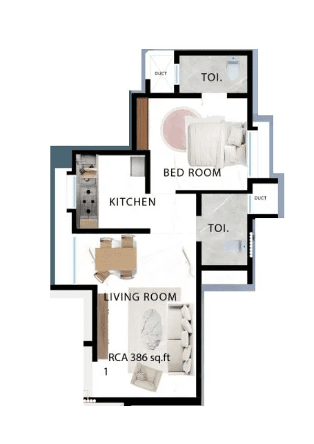 Indo Ashtha Sharon Unit plan - 385 sq.ft.