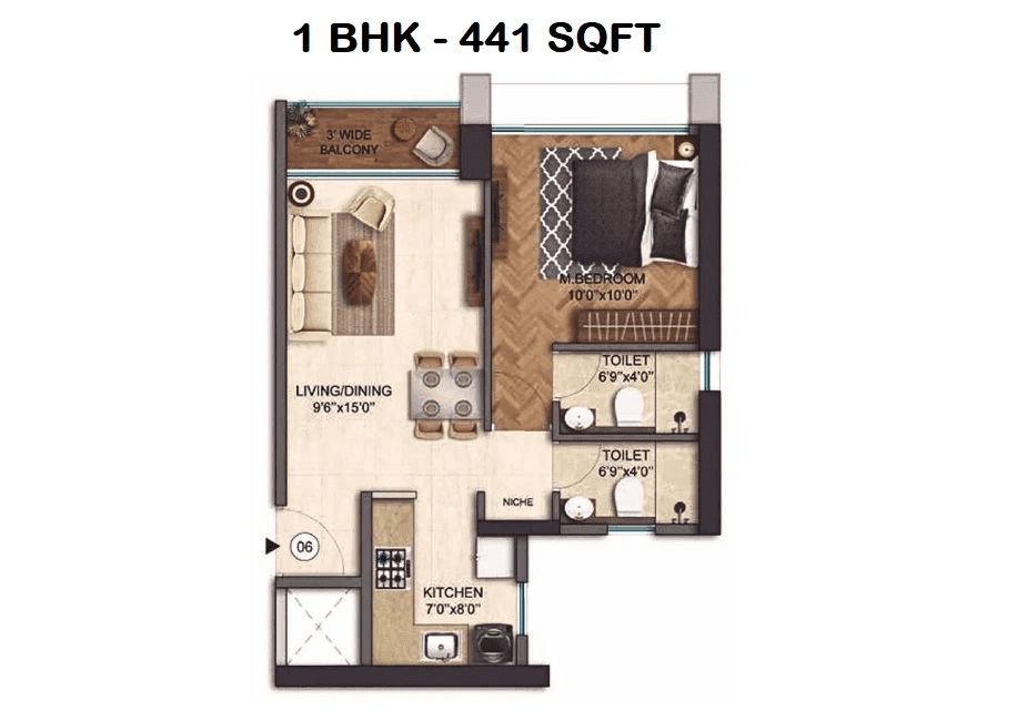 Runwal One Unit plan - 441 sq.ft.