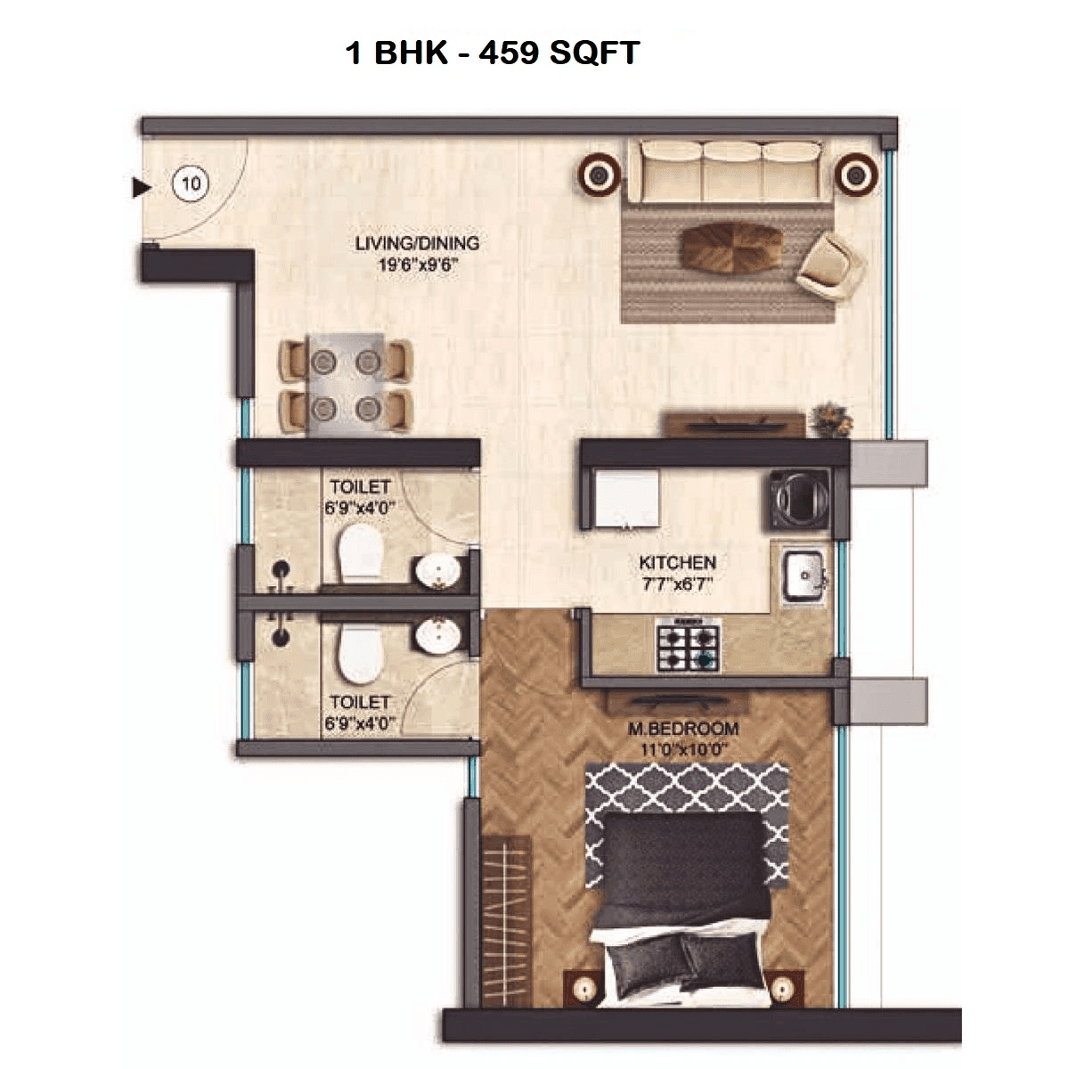 Runwal One Unit plan - 459 sq.ft.