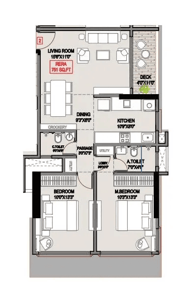 Oxford Navrang Laxmi Unit plan - 751 sq.ft.