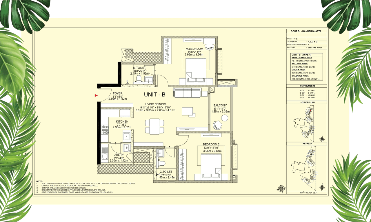 Godrej Bannerghatta Unit plan - 1200 sq.ft.