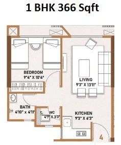 Prescon Livana Unit plan - 366 sq.ft.