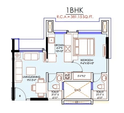 Vraj Meridian Unit plan - 381 sq.ft.