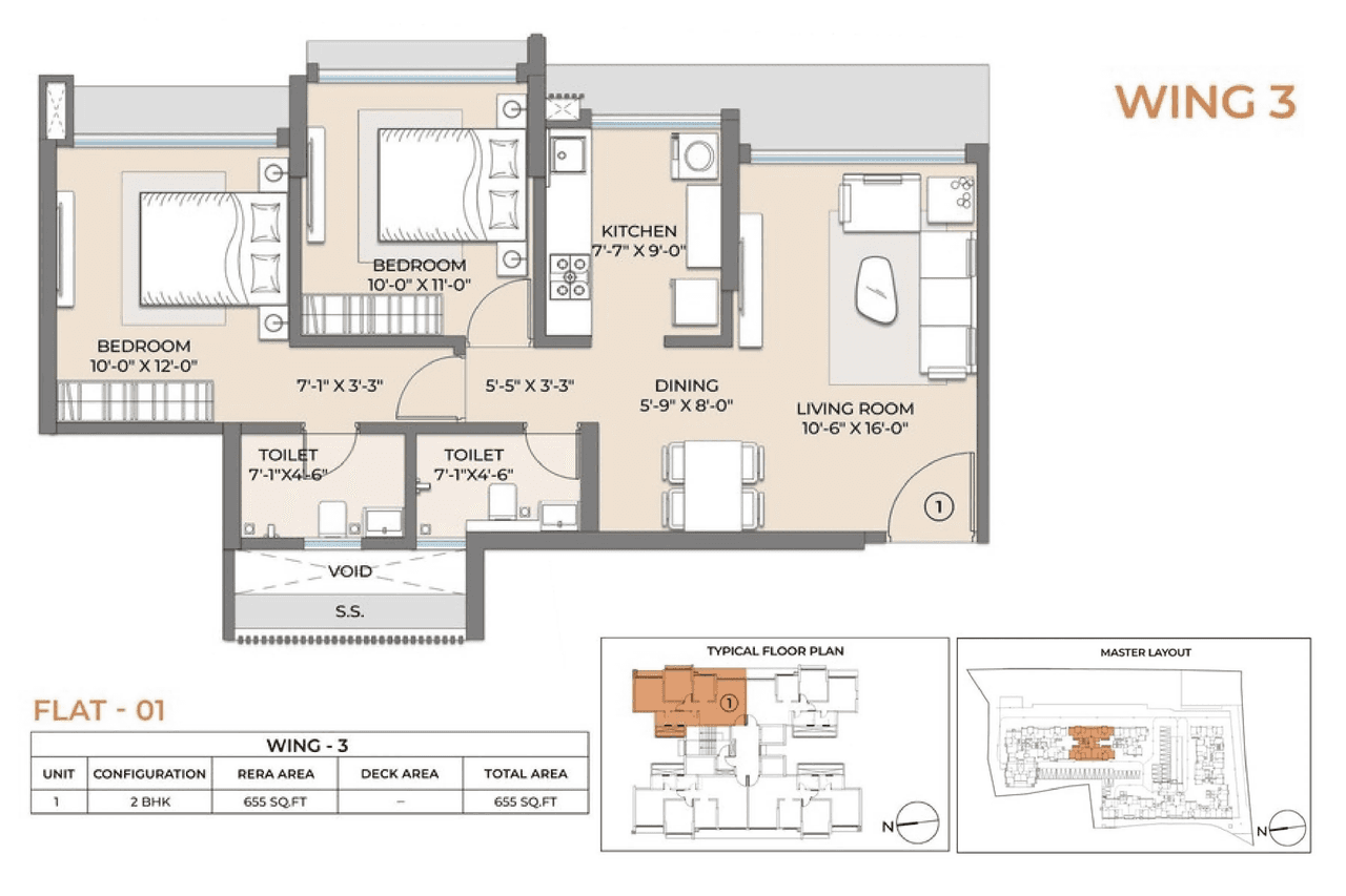 Atul Nakshatra Unit plan - 655 sq.ft.