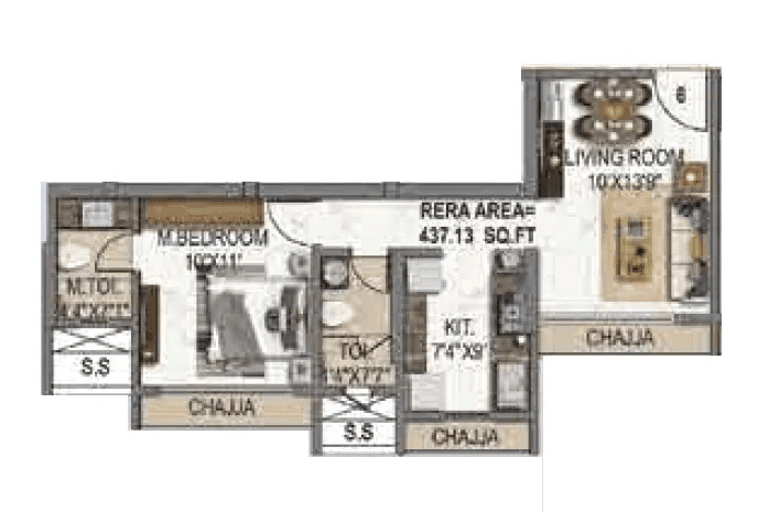 Royal Pristo Unit plan - 437 sq.ft.