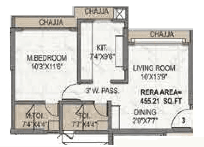 Royal Pristo Unit plan - 455 sq.ft.