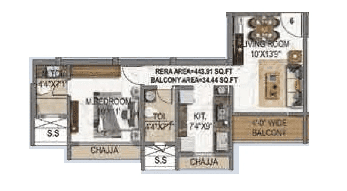 Royal Pristo Unit plan - 478 sq.ft.