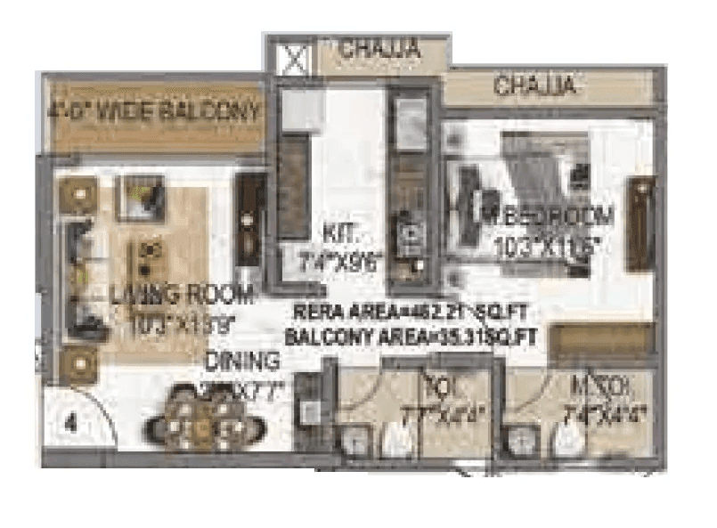 Royal Pristo Unit plan - 497 sq.ft.
