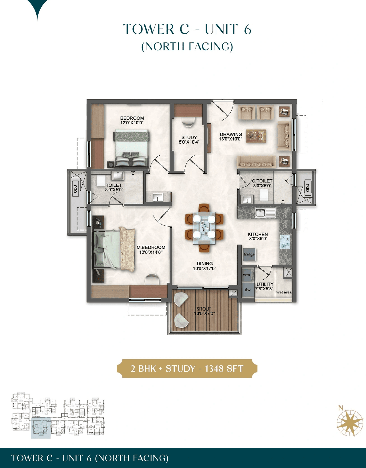 Pavani Starlit Unit plan - 943 sq.ft.