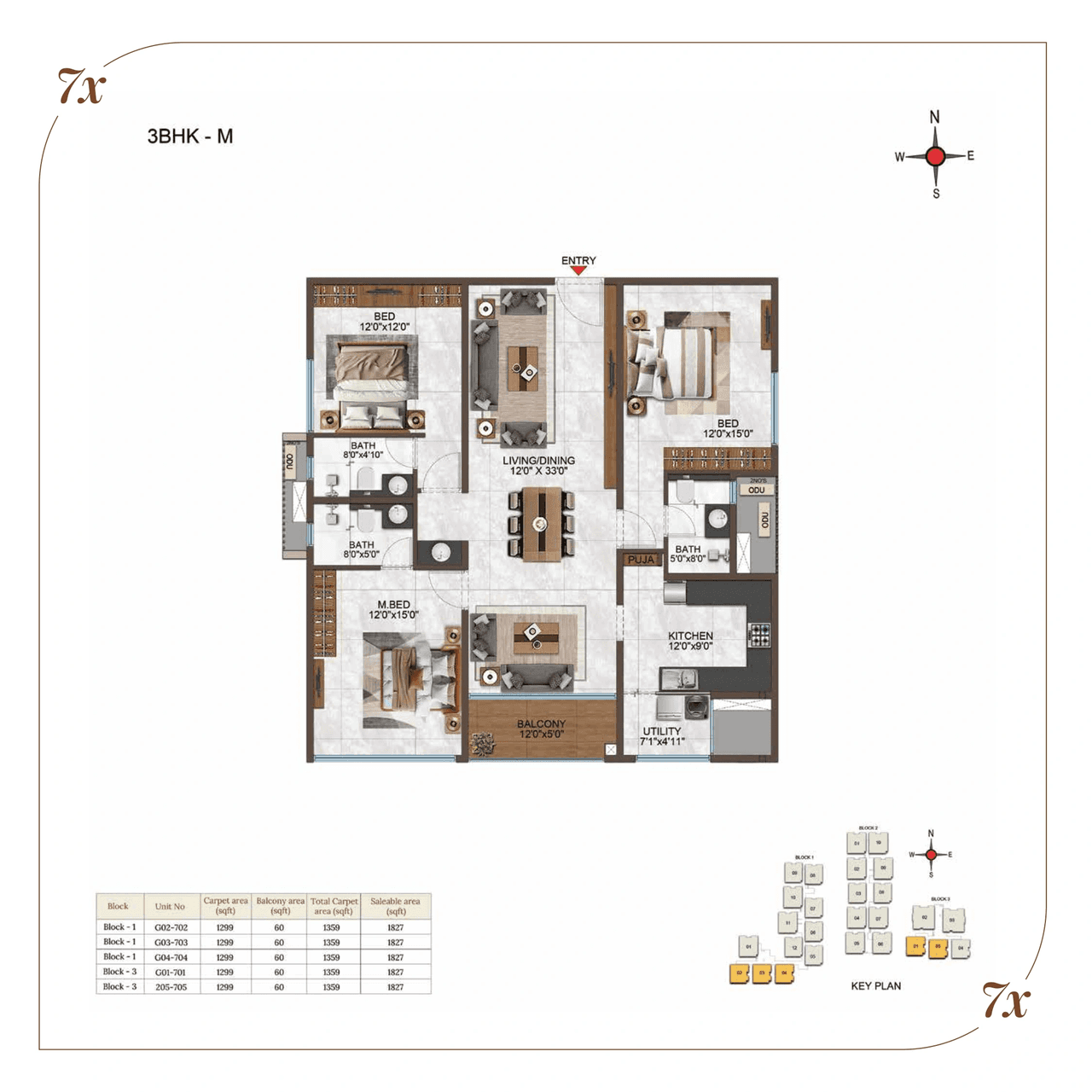 Casagrand Hennessy Unit plan - 1300 sq.ft.