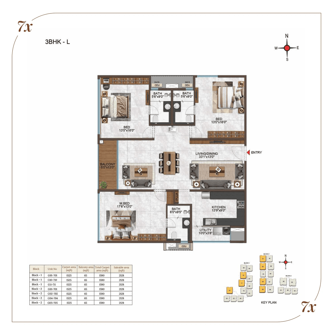 Casagrand Hennessy Unit plan - 1525 sq.ft.