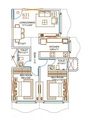 Amar Devendra Unit plan - 631 sq.ft.