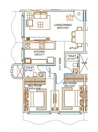 Amar Devendra Unit plan - 659 sq.ft.