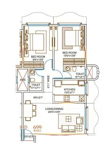 Amar Devendra Unit plan - 699 sq.ft.