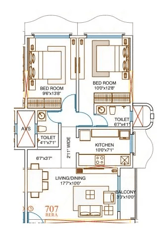 Amar Devendra Unit plan - 707 sq.ft.