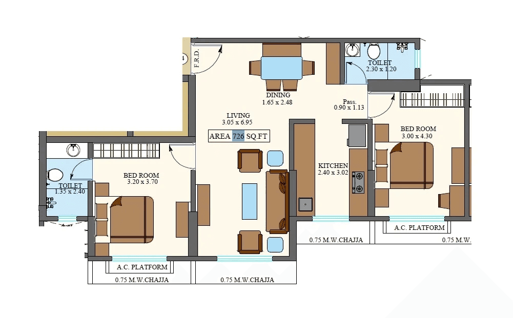Alpine Vistara Unit plan - 726 sq.ft.