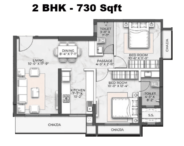 Alpine Vistara Unit plan - 730 sq.ft.