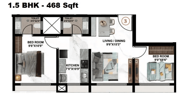 Metro Marvels Unit plan - 468 sq.ft.
