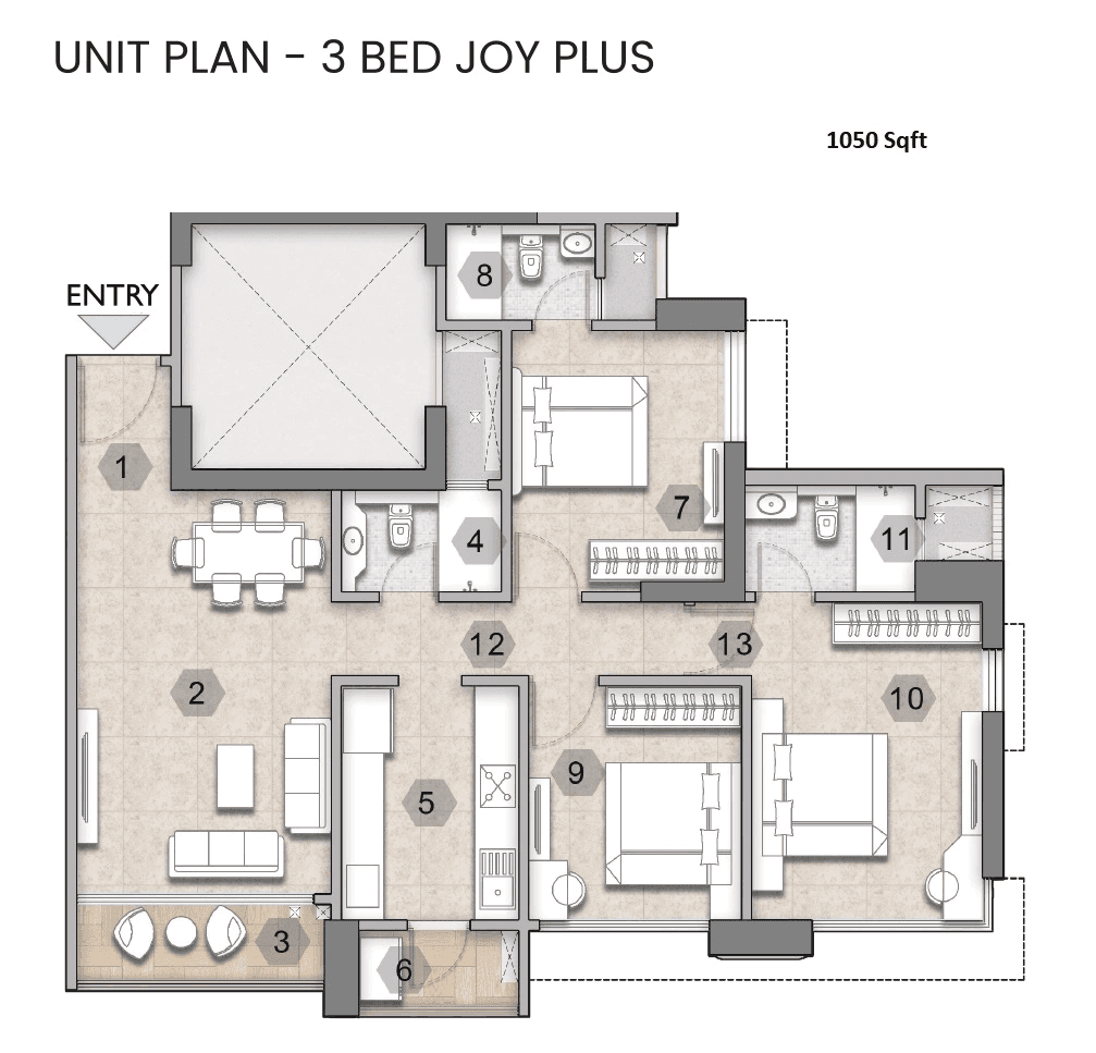 Raymond The Address by GS Unit plan - 1050 sq.ft.