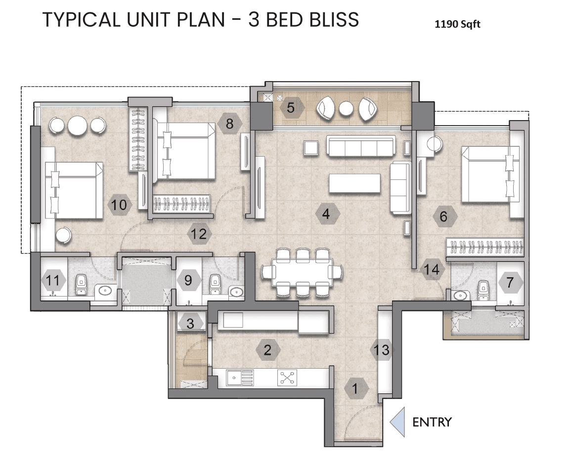 Raymond The Address by GS Unit plan - 1190 sq.ft.