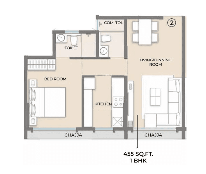 Modirealty Olive Unit plan - 455 sq.ft.
