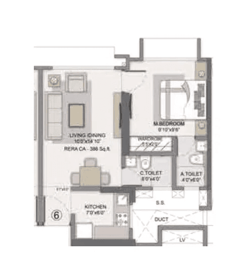 Dotom Isle Unit plan - 386 sq.ft.