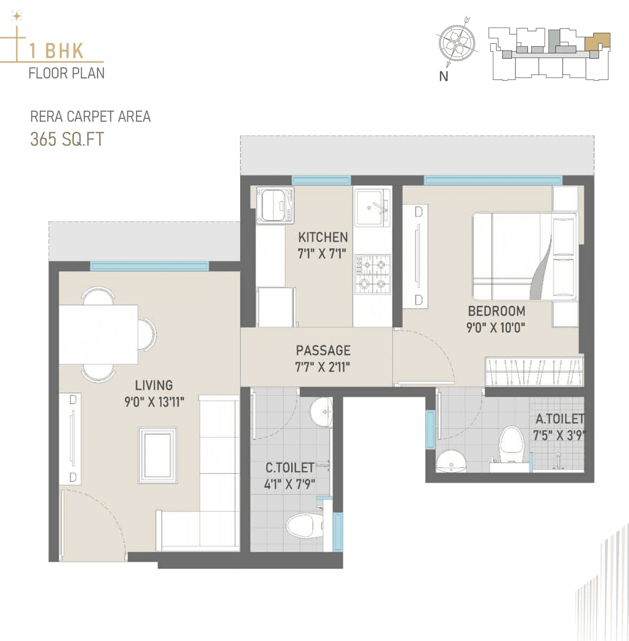 Pinnacle Amantran Unit plan - 365 sq.ft.