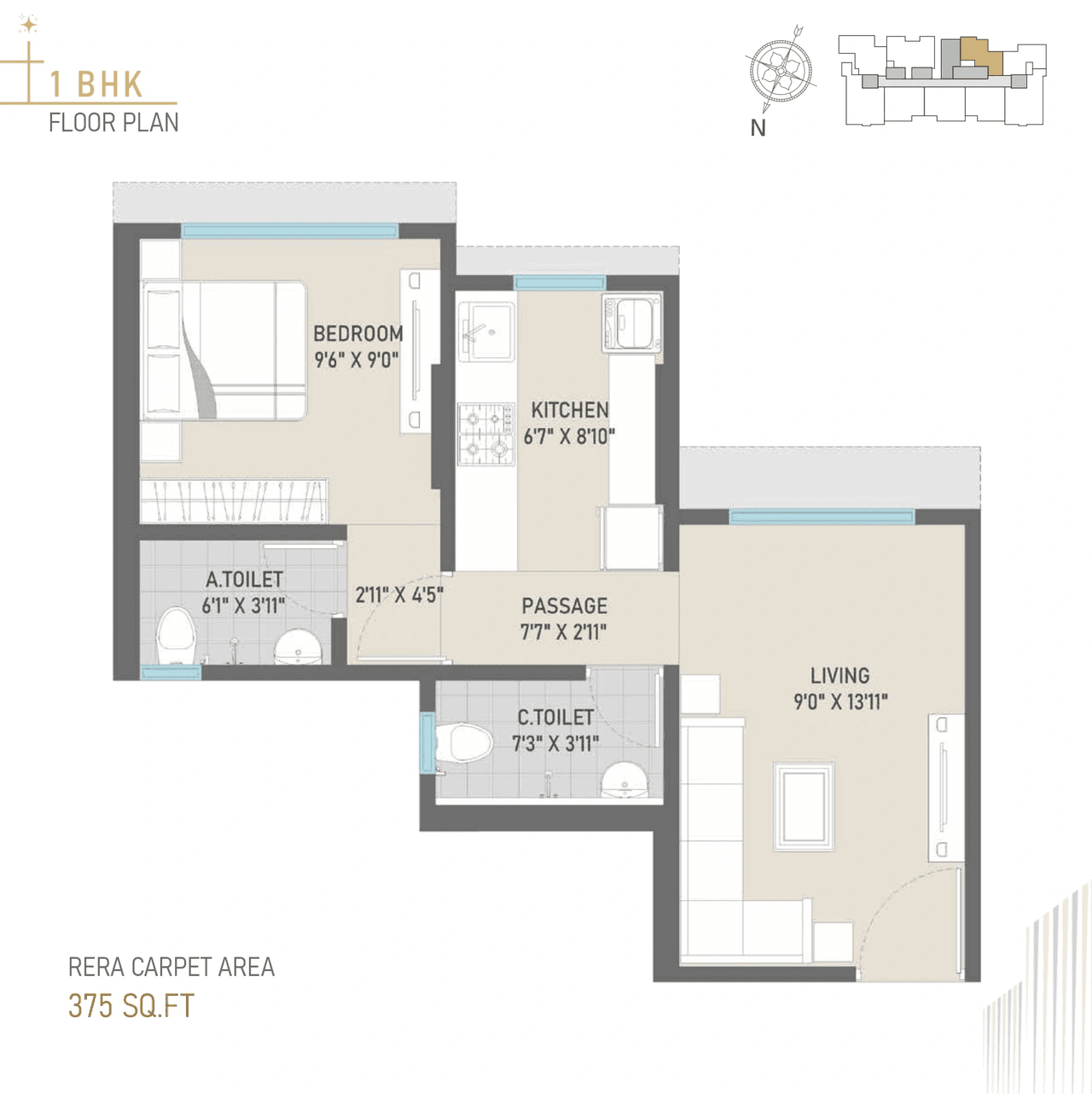 Pinnacle Amantran Unit plan - 375 sq.ft.