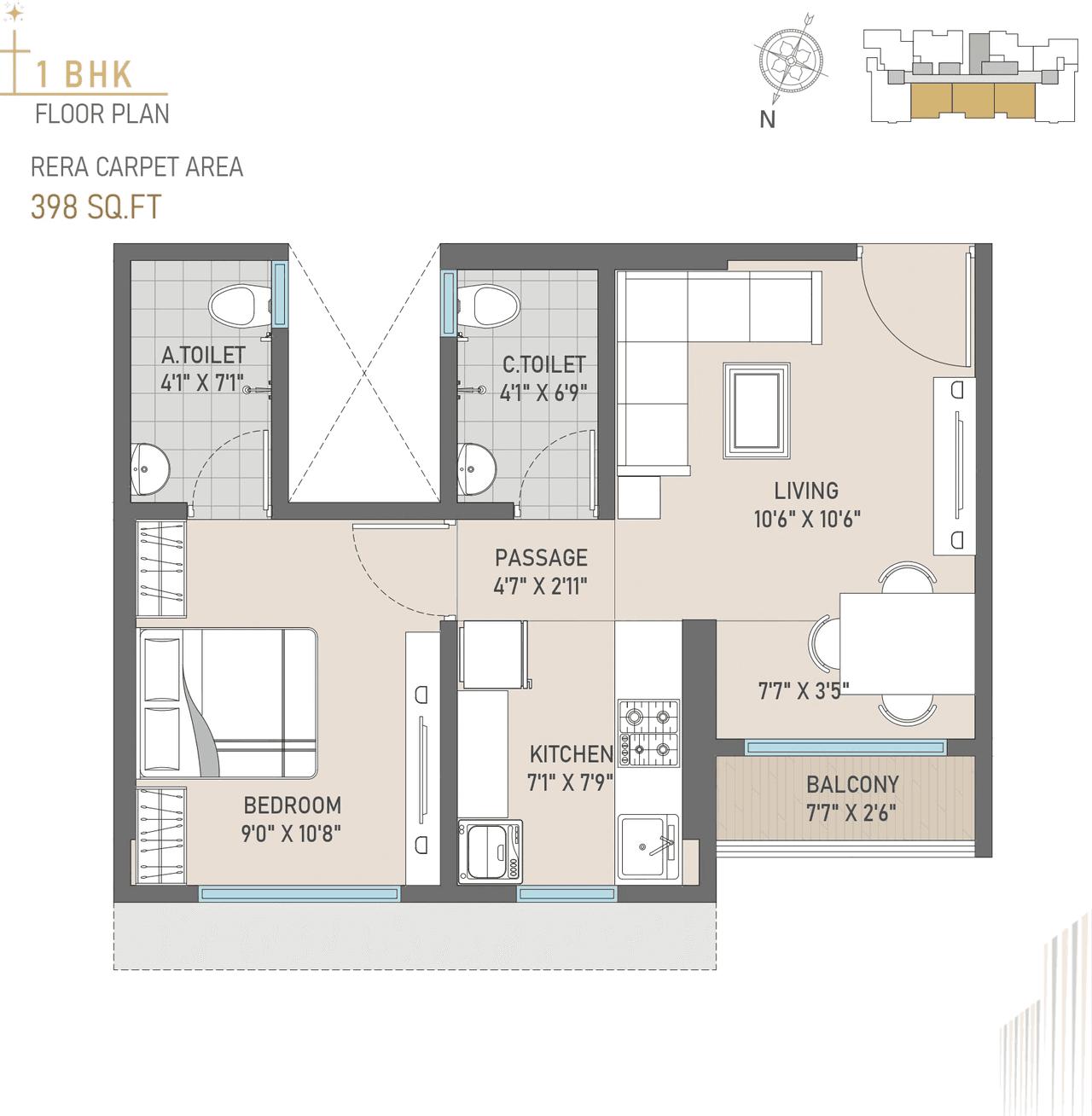 Pinnacle Amantran Unit plan - 398 sq.ft.