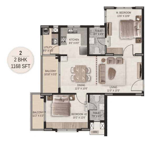 DSR The Courtyard Unit plan - 690 sq.ft.